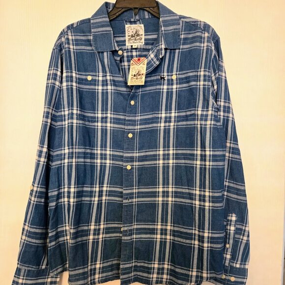 The Black Dog Men's Blue Swift Plaid L/S shirt Size M NWT - Picture 1 of 7
